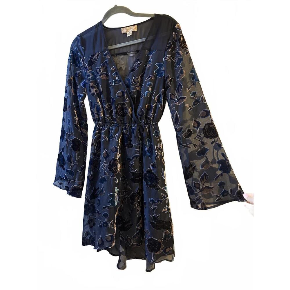 Band of Gypsies velvet sheer dress with bell sleeves XS
